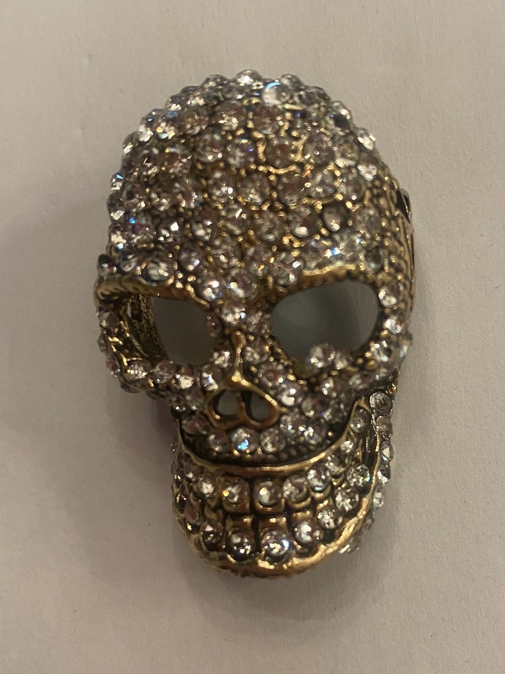 Skull Crystal Pave Gold Brooch NEW